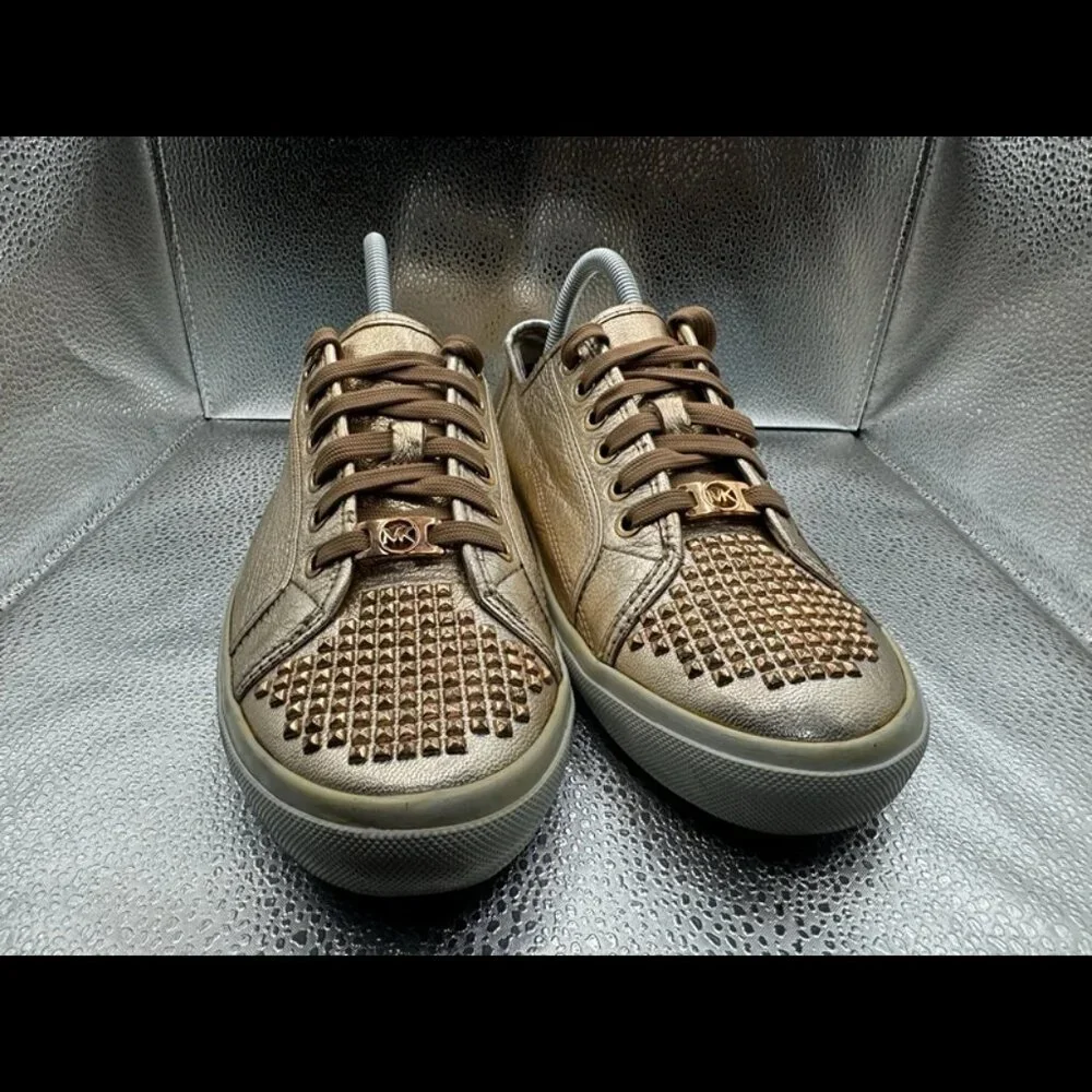 RARE 🚀 MICHAEL KORS‎ ROSE GOLD STUDDED SHINY SNEAKERS Size 9